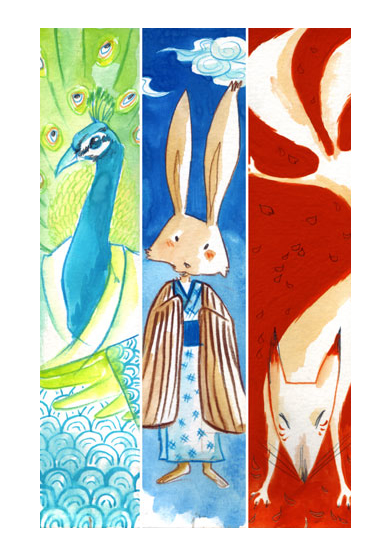 Lapin, paon et renard